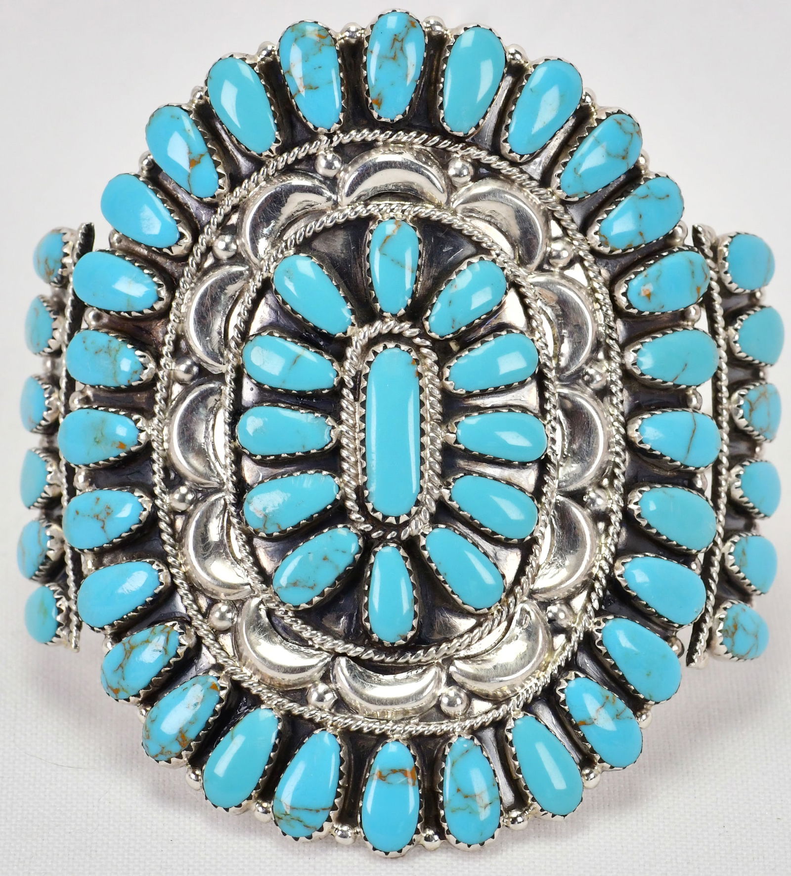 Tina Ben, Navajo, Sterling Silver Large Block Turquoise Cluster Bracelet (1 of 5)