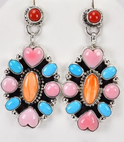 Sheila Becenti Sterling Silver Multi-Stone Dangle Earrings