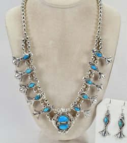 George & Lupeta Leekity Sleeping Beauty Turquoise Squash Blossom Necklace Set