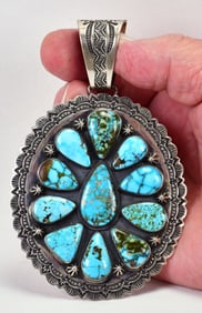 Massive Sterling Silver Royston Turquoise Pendant by Sunshine Reeves