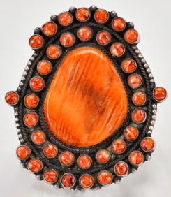Delvin Brown, Navajo, Huge Spiny Oyster Statement Cluster Ring