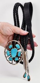 James Bahe, Sterling Silver Fox Turquoise Collector Bolo Tie