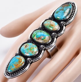 Native American Sterling Silver Royston Turquoise Long Statement Ring