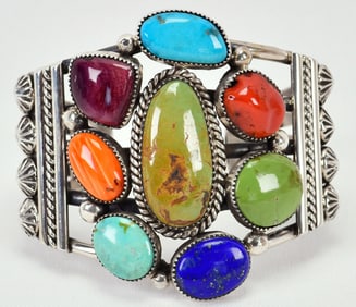 Tillie Jon Sterling Silver Multi-Stone Large Cuff Bracelet