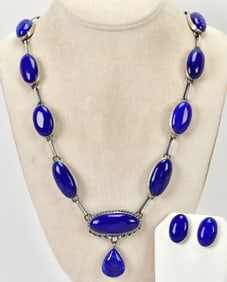 Native American Sterling Silver Lapis Necklace Set