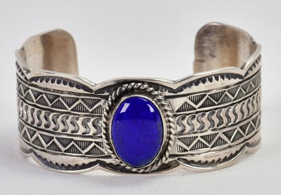 Tillie Jon Sterling Silver Amazing Lapis Cuff Bracelet w/Stamped Band