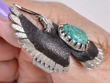 Sterling Silver Matte Black Enamel Over Silver Eagle Ring by Navajo Philander Begay