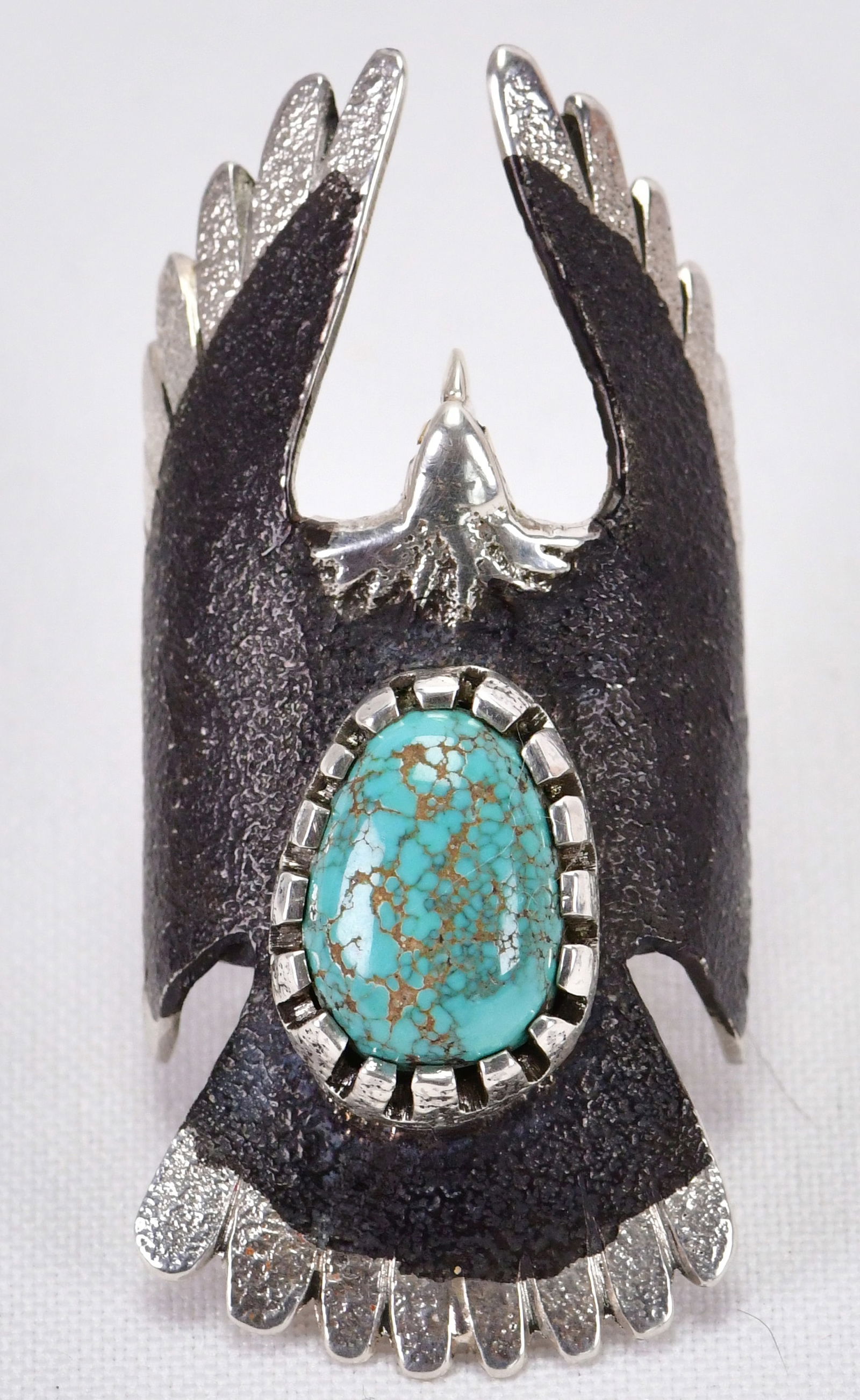 Sterling Silver Matte Black Enamel Over Silver Eagle Ring by Navajo Philander Begay (1 of 10)