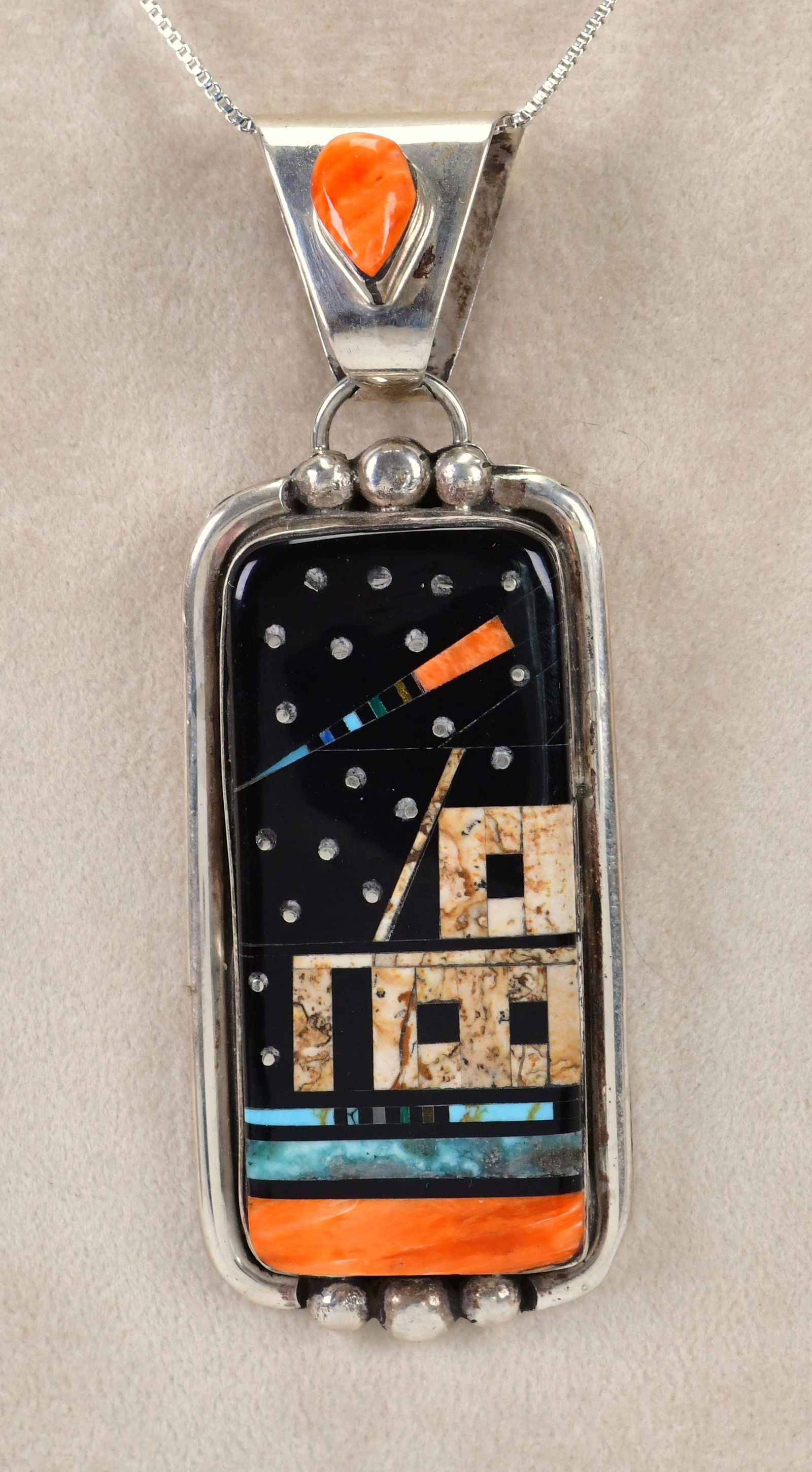 Ray Jack Sterling Silver Multi-Stone Inlay "Pueblo Under Night Sky:" Pendant (1 of 3)