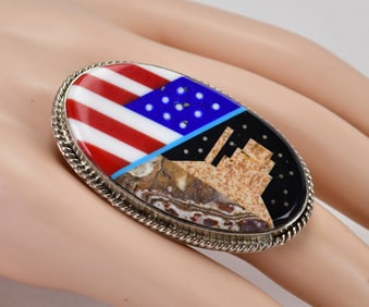 Navajo, Calvin Desson Inlay Patriotic and Mesa Large Unisex Ring