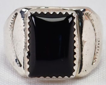 Native American Sterling Silver Small Black Onyx Men's Ring