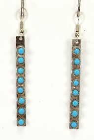Native American Sterling Silver Kingman Turquoise Linear Earrings
