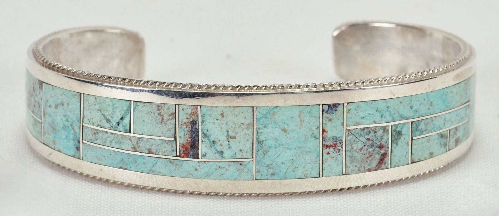 Native American Sterling Silver Genuine Turquoise Inlay Cuff Bracelet (1 of 5)