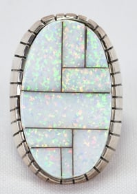 Ray Jack Sterling Silver Synthetic Opal Men's Ring - Size 9.75