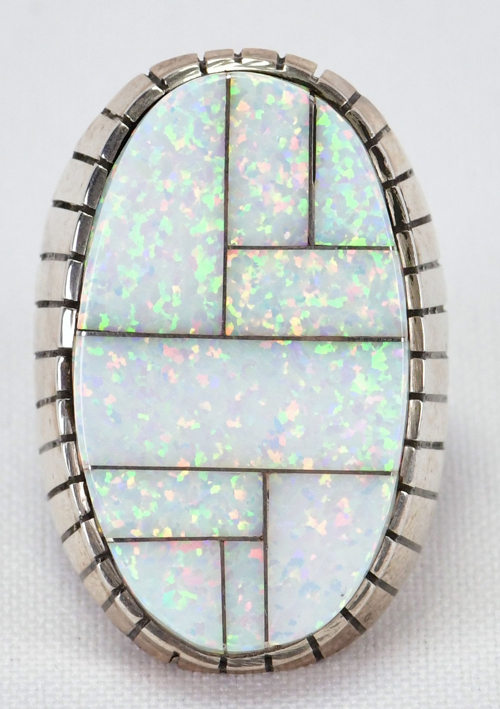 Ray Jack Sterling Silver Synthetic Opal Men's Ring - Size 9.75 (1 of 5)