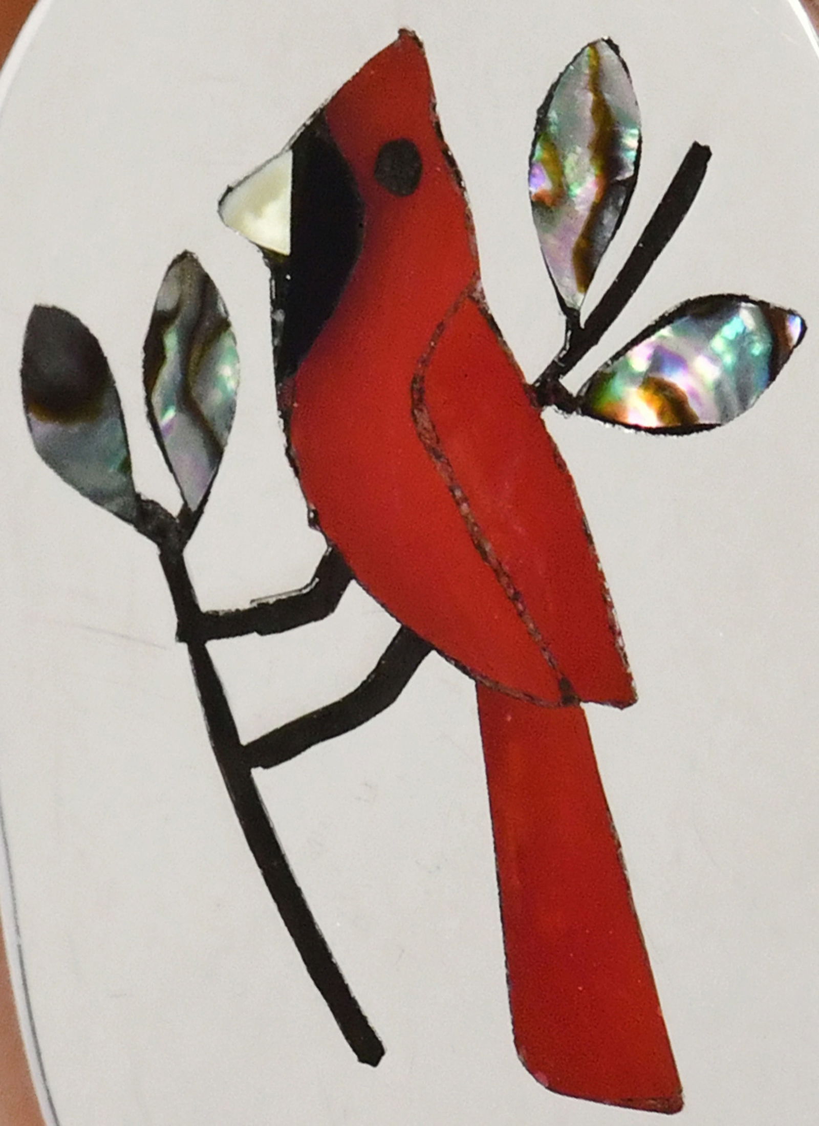 Zuni, S.C. Edaakie Sterling Silver Inlay Cardinal Ring - Size 6.25 (1 of 4)