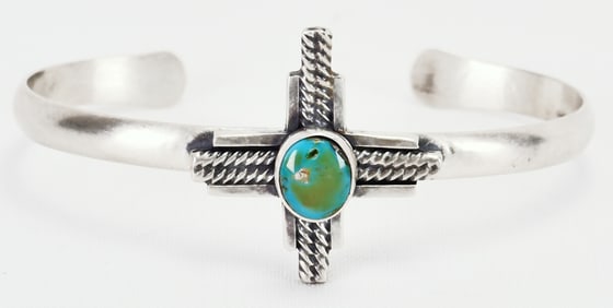 Randy Billy Sterling Silver Sonoran Gold Turquoise "Zia" Cuff Bracelet