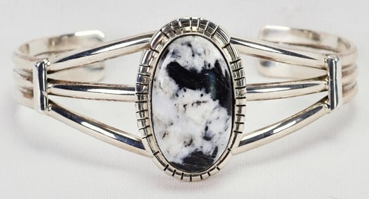 Samson Etsitty Sterling Silver White Buffalo Turquoise Cuff Bracelet