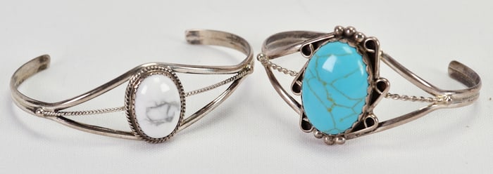 Navajo, Vintage Sterling Silver 2 Block Turquoise Bracelets