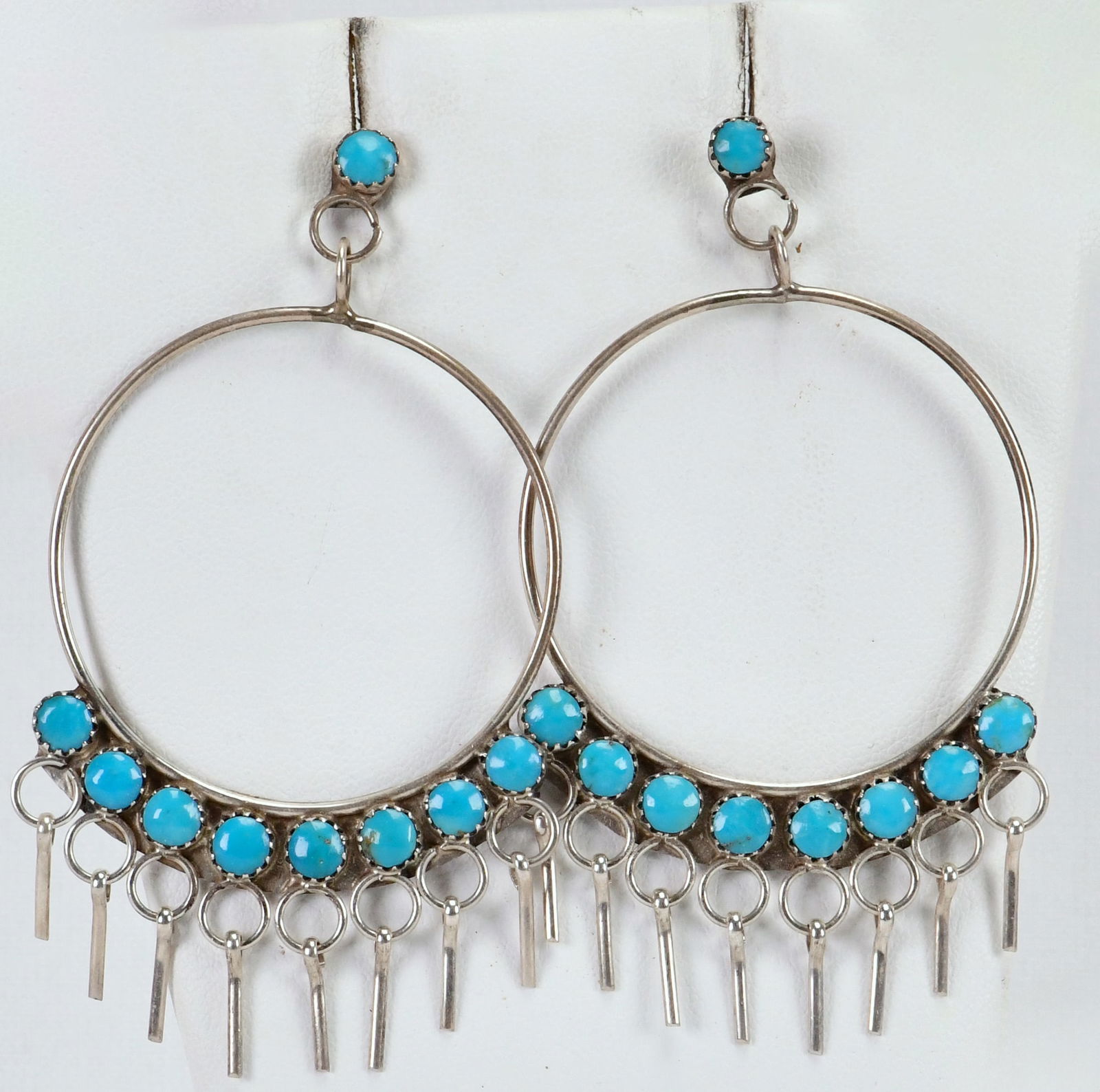 Vintage Navajo, Sterling Silver Nevada Turquoise Dangle Drop Hoop Earrings (1 of 3)
