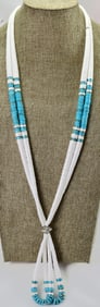 Santo Domingo Kewa 2 Strand Block Turquoise & Shell Jacla Necklace