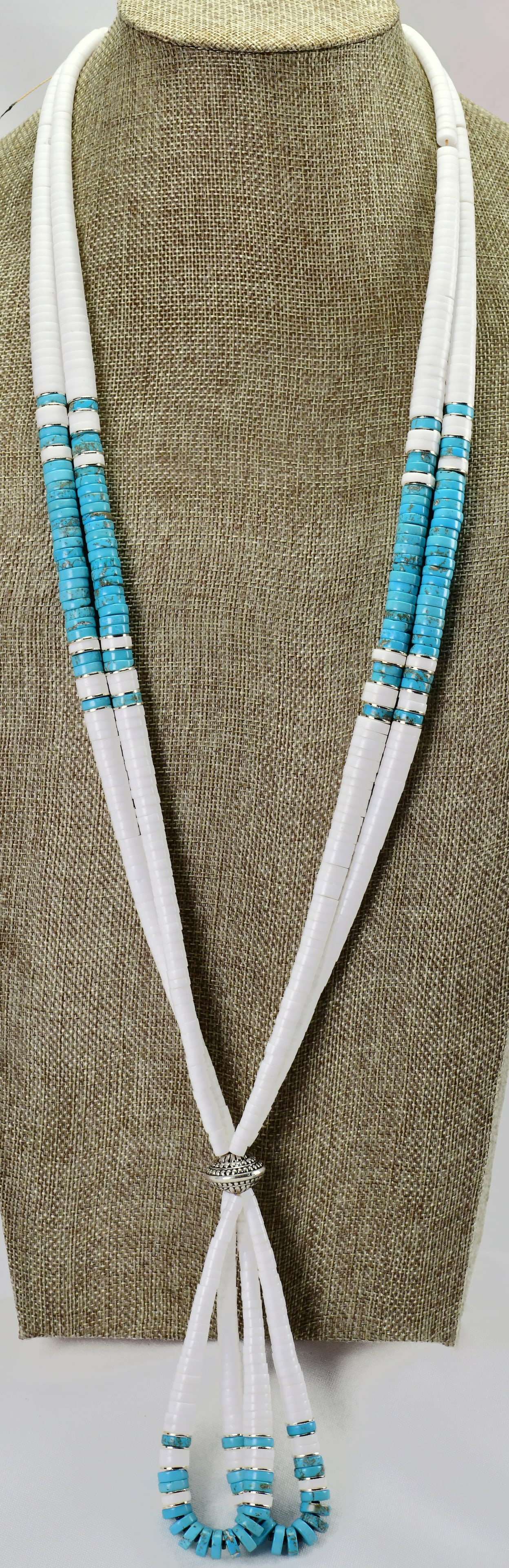 Santo Domingo Kewa 2 Strand Block Turquoise & Shell Jacla Necklace (1 of 4)