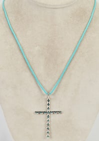 Native American Sterling Inlay Cross with Turquoise Bead Chain