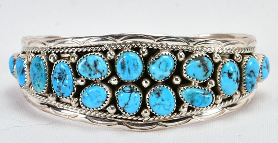 Anita Whitegoat Sterling Silver Kingman Turquoise Nugget Cuff