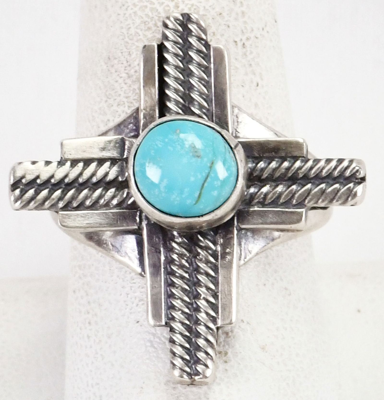 Native American Sterling Silver Zia Ring w/Turquoise - Size 9.25 (1 of 4)