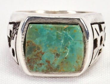 Zuni, Johnson Laweka Sterling Silver Nevada Green Turquoise Men's Ring - 9.5