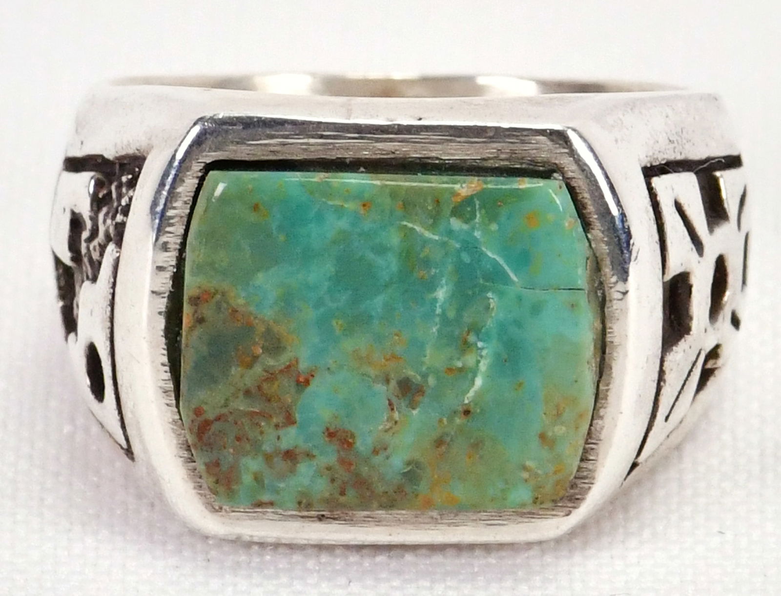 Zuni, Johnson Laweka Sterling Silver Nevada Green Turquoise Men's Ring - 9.5 (1 of 4)