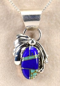 Navajo, Delicate Lapis and Turquoise Pendant Necklace