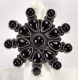Delvin Brown Sterling Silver Black Onyx Starburst Ring - Size 8.5