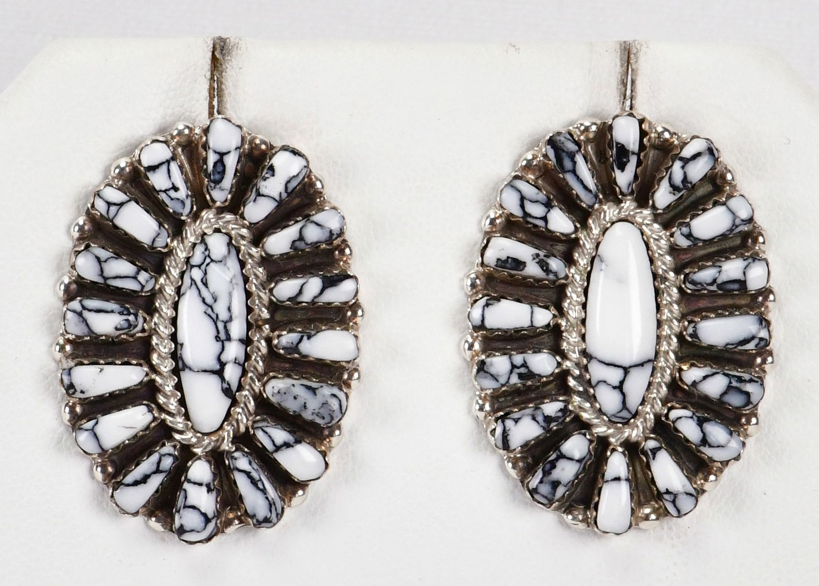 Navajo Sterling Silver Block White Buffalo Turquoise Cluster Earrings (1 of 3)