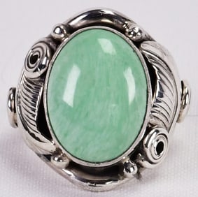 Darrell Morgan Sterling Silver Orvil Jack Turquoise Men's Ring - Size 9.5