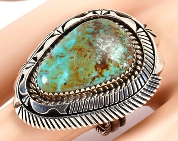 Eugene Belone Sterling Silver Royston Turquoise Double Stack Ring - Size 8