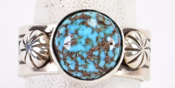 Wylie Secatero Sterling Silver Indian Mountain Turquoise Ring - Size 9.5
