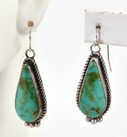 Judith Dixon Sterling Silver Kingman Turquoise Drop Earrings