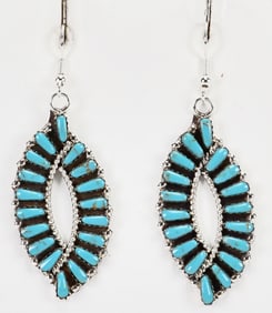 Tina Ben Sterling Silver Block Turquoise Petit-Point Dangle Earrings