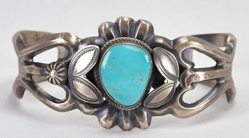 Native American Sterling Silver Orvil Jack Turquoise Cuff Bracelet