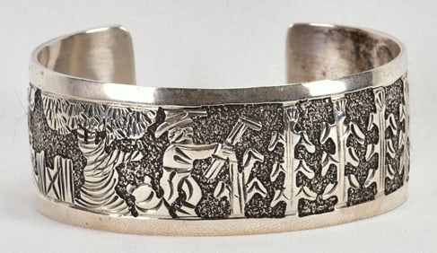 Elaine Becenti Sterling Silver Storyteller Cuff Bracelet