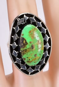 Native American Sterling Gaspeite Ring w/Matrix - Size 6.75