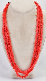 Native American Sterling 3 Strand Genuine Coral Necklace