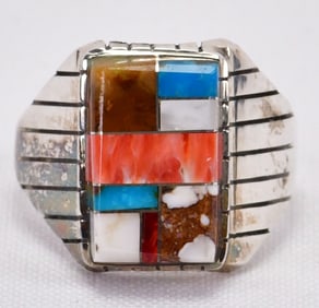 Ray Jack Sterling Silver Multi-Stone Inlay Men's Ring - Size 12.25
