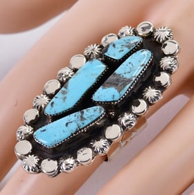 Loretta Delgarito Sterling Silver Indian Mountain Turquoise Ring -Size 6.5-7