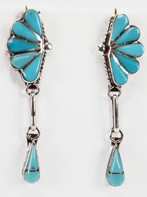 Zuni, Velda Nastacio, Sterling Sleeping Beauty Turquoise Earrings