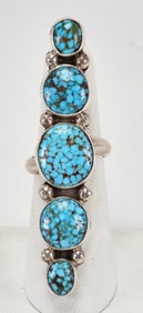 Joelias Draper Sterling Silver Water Web Turquoise 5 Stone Ring - Size 6.5 Adjustabl