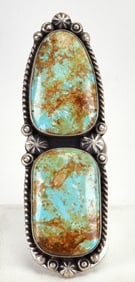 Navajo Sterling Silver Number 8 Turquoise Large Ring - Size 8 - Adjustable