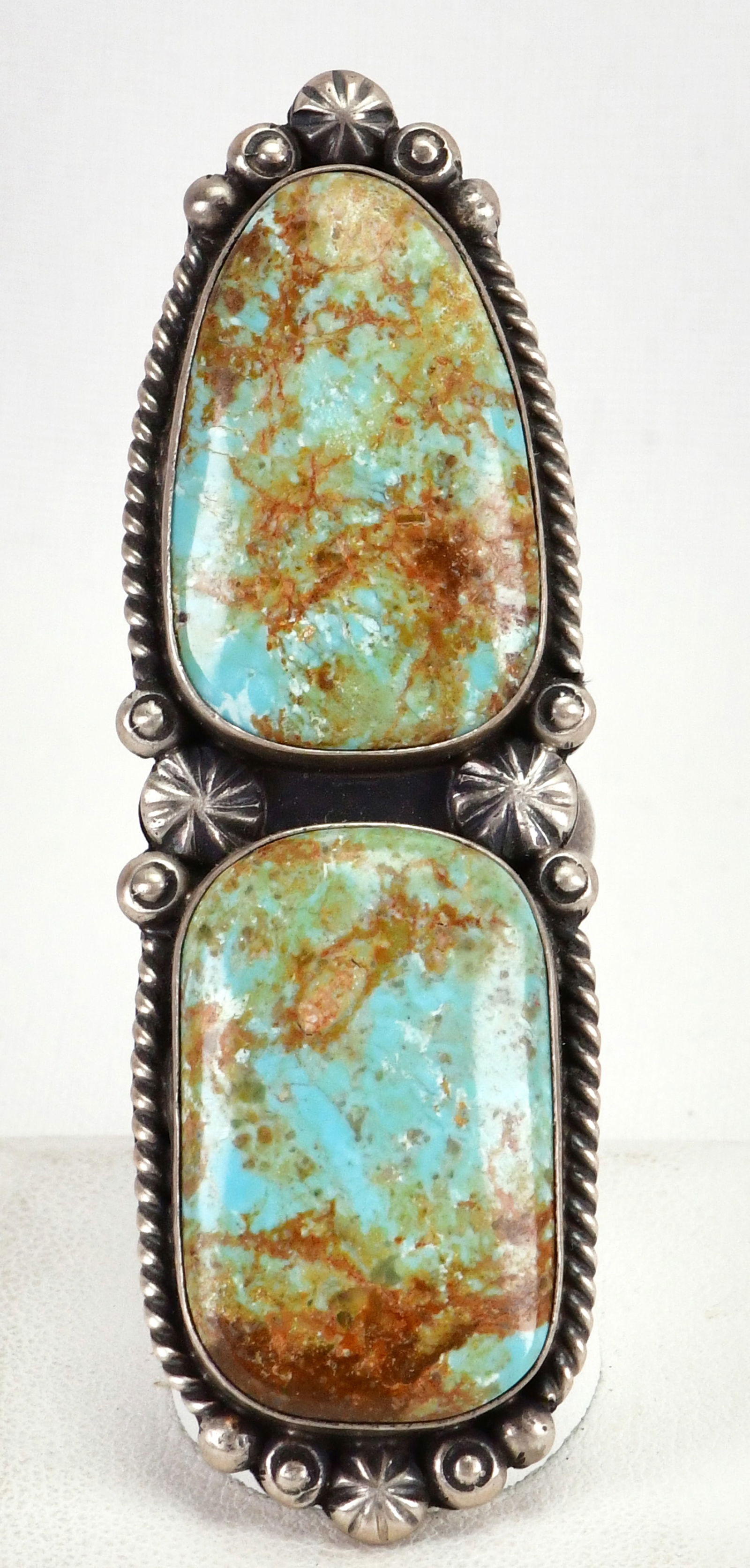 Navajo Sterling Silver Number 8 Turquoise Large Ring - Size 8 - Adjustable (1 of 4)