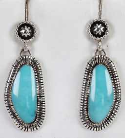 Bernita Begay Sterling Silver Kingman Turquoise Drop Earrings